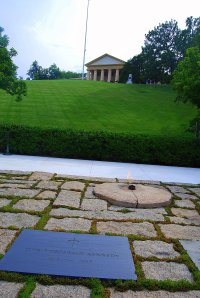Jacqueline Kennedy requested the eternal flame for her husband's grave at Arlington National Cemetery.  Above is Robert A. Lee's house, which he left at the onset of the Civil War. He and his family never returned to the house or the land, which is now the site of the cemetery and the Pentagon.