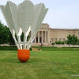 You can see the back of the Nelson-Atkins Museum of Art, which from this perspective looks small compared with the giant shuttlecock.